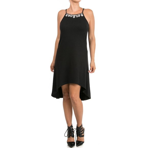 Women's High-Low Casual Tank Dress with Jewelry Detailed Chest - Elegant - Picture 6 of 8